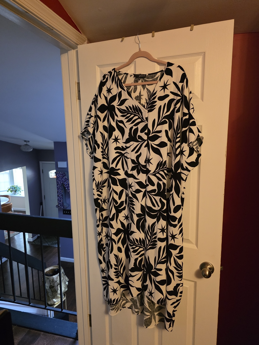 Fred David Black and White Maxi Dress with Tropical Print